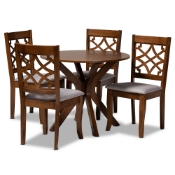 Baxton Studio Elena Modern and Contemporary Grey Fabric Upholstered and Walnut Brown Finished Wood 5-Piece Dining Set